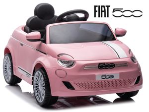 מכונית ממונעת 12V לילדים FIAT 500 עם שלט רחוק, אורות ומושב דמוי עור - ורוד