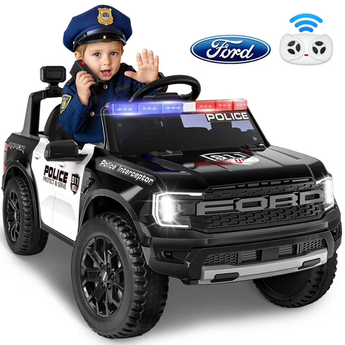 מכונית ממונעת 12V פורד ריינג'ר FORD Ranger משטרה עם שלט רחוק, מגפון ואורות