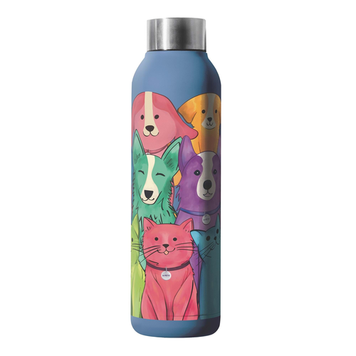 בקבוק שתייה תרמי עם איור משפחת חיות צבעוני