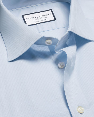 חולצה כותנה מצרית גזרת קלאסיק - Ice Blue Egyptian Cotton Stripe Classic Fit Shirt