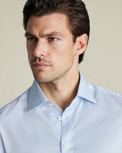 חולצה כותנה מצרית גזרת סלים פיט - Ice Blue Egyptian Cotton Stripe Slim Fit Shirt