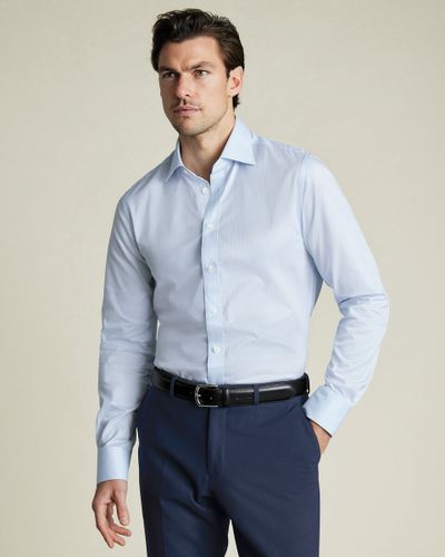 חולצה כותנה מצרית גזרת אקסטרה סלים פיט - Ice Blue Egyptian Cotton Stripe Extra Slim Fit Shirt