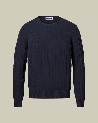 סוודר צמר מרינו-  Navy Cable Merino Crew Neck Jumper