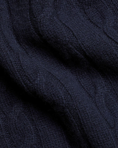 סוודר צמר מרינו-  Navy Cable Merino Crew Neck Jumper