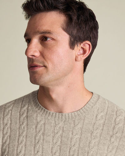 סוודר צמר מרינו-  Oatmeal Cable Merino Crew Neck Jumper