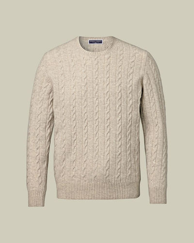 סוודר צמר מרינו-  Oatmeal Cable Merino Crew Neck Jumper