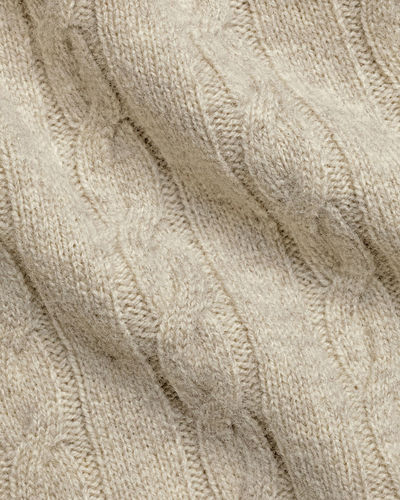 סוודר צמר מרינו-  Oatmeal Cable Merino Crew Neck Jumper