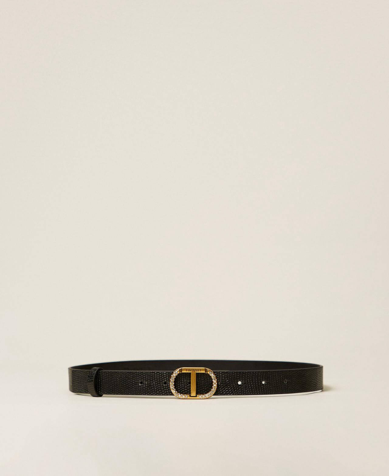 Leather belt with Oval T rhinestones