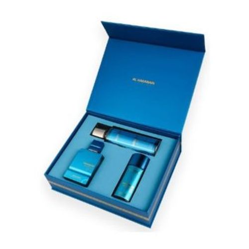 מארז יוניסקס אלחרמין AL HARAMAIN AMBER OUD AQUA DUBAI 75 ML+30 ML+BODY SPRAY EXTRAIT DE PARFUM