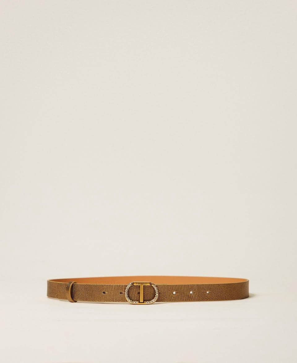 Leather belt with Oval T rhinestones