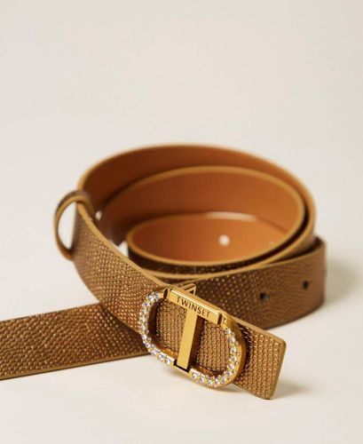 Leather belt with Oval T rhinestones