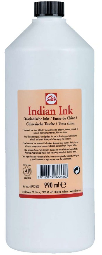 דיו שחור  Talens Indian ink  לציור וקליגרפיה, 990 מ"ל