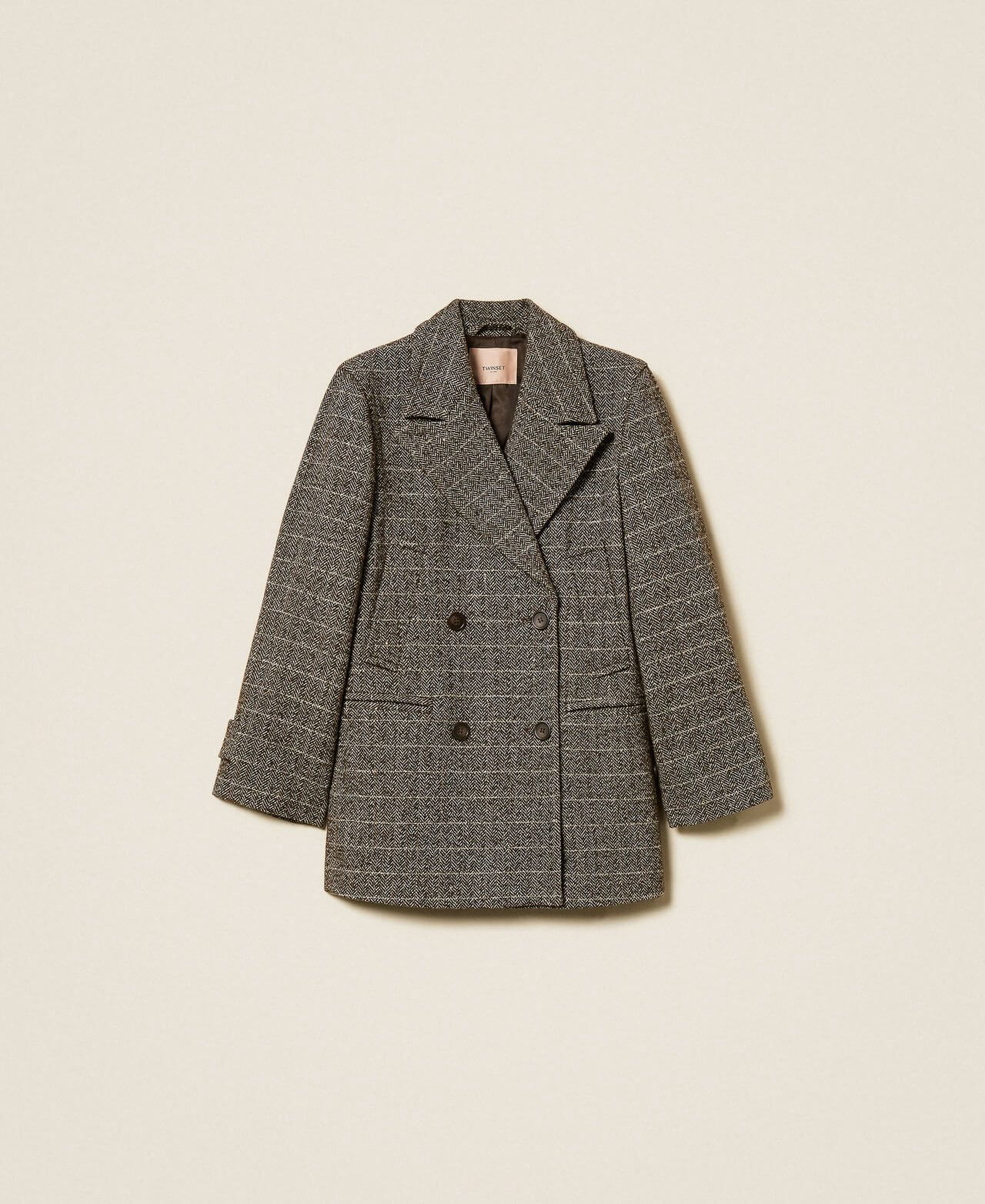 Wool blend pea coat with lurex