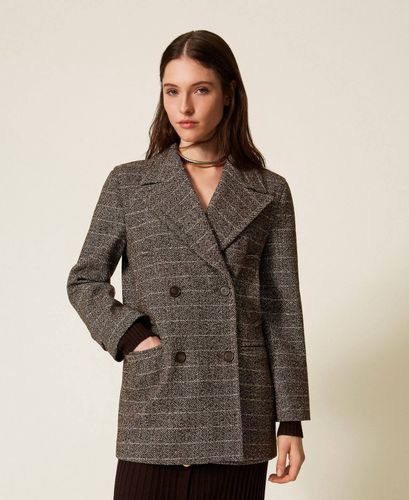 Wool blend pea coat with lurex