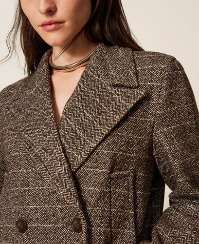 Wool blend pea coat with lurex
