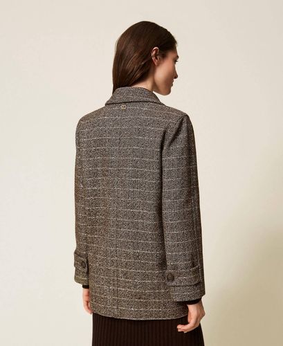 Wool blend pea coat with lurex