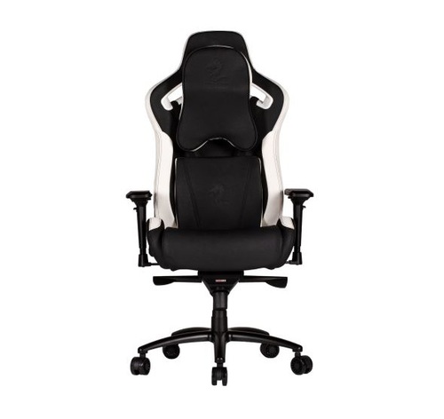 כיסא גיימינג DRAGON GT DELUX בצבע שחור-לבן – מבט קדמי עם כריות ראש ומותן