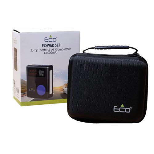 ECO POWER SET – בוסטר התנעה 1750A + משאבת אוויר 150PSI לרכב | סוללת גיבוי 13000mAh