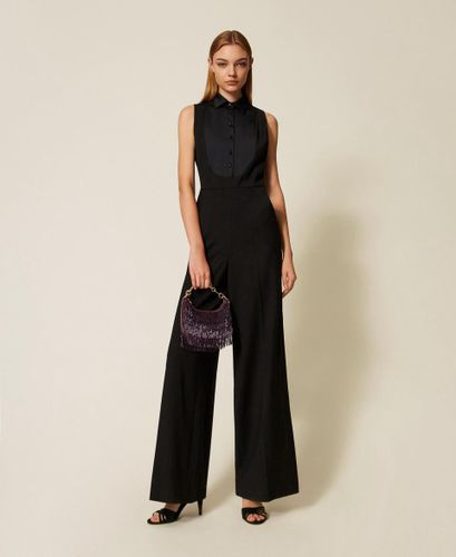 Tuxedo jumpsuit with satin details
