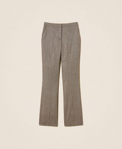 Wool blend flared trousers with lurex