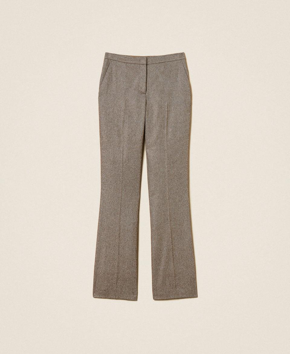 Wool blend flared trousers with lurex