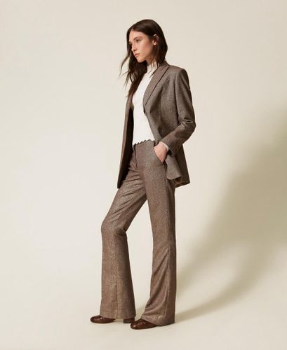 Wool blend flared trousers with lurex