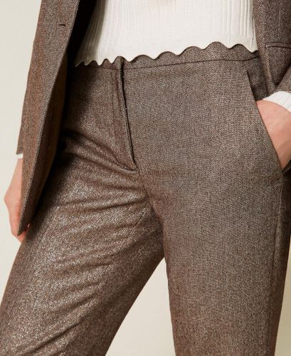 Wool blend flared trousers with lurex