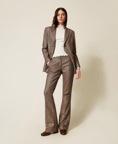 Wool blend flared trousers with lurex