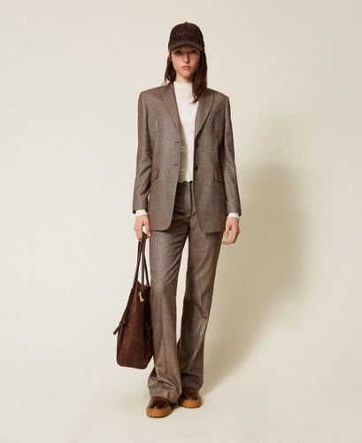 Wool blend flared trousers with lurex