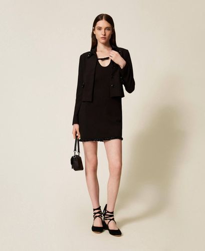 Short crêpe dress with embroidery