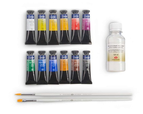 ערכת 12 צבעי אקריליק LADOGA ACRYLIC GIF SET + ציוד נלווה