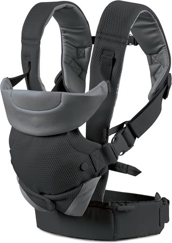 מנשא FLIP ארגונומי 4 ב-1 עם תמיכת ראש מרופדת, מצבי מושב משתנים וסינר מגן קדמי - אפור מנדף זיעה