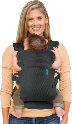 מנשא FLIP ארגונומי 4 ב-1 עם תמיכת ראש מרופדת, מצבי מושב משתנים וסינר מגן קדמי - אפור מנדף זיעה