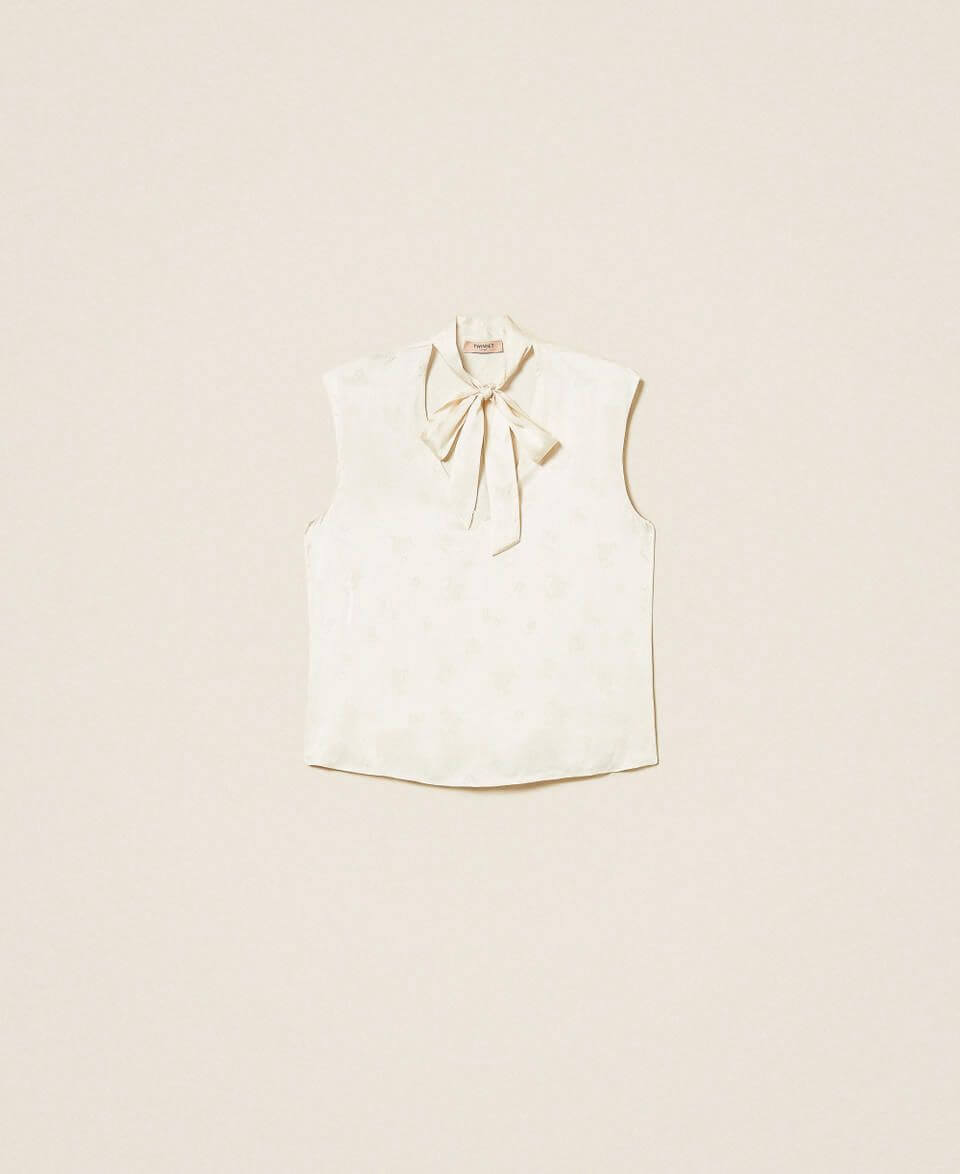 Jacquard satin top with bow
