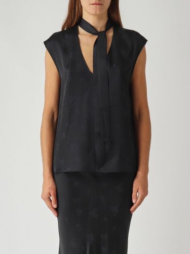 Jacquard satin top with bow