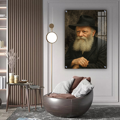 תמונות צדיקים - הרבי מליובאוויטש בעיצוב מיוחד גוון כהה קנבס/זכוכית