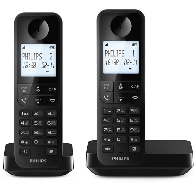 טלפון אלחוטי 2 שלוחות Philips פיליפס דגם D2702B