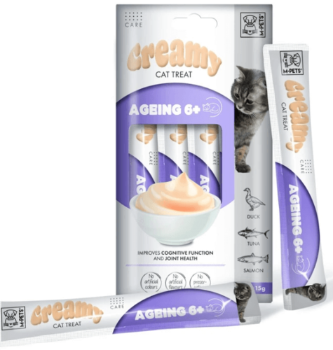 שלוק קרמי לחתול לטיפול במפרקים למבוגרים ברווז טונה סלמון 60 גר אמפט