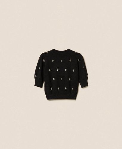 Angora blend jumper with embroidery - color classic blue