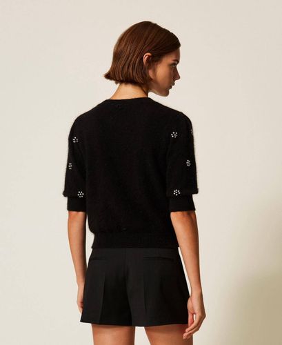 Angora blend jumper with embroidery - color classic blue