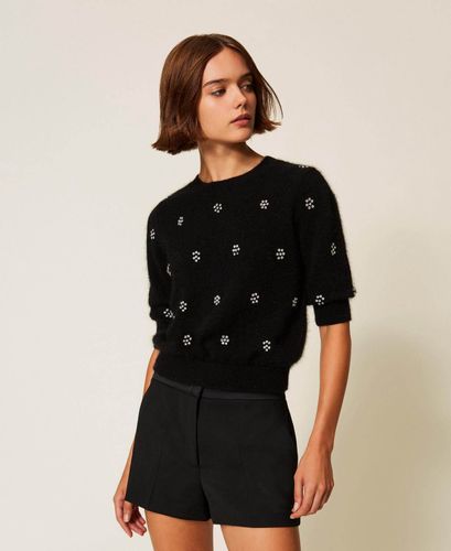 Angora blend jumper with embroidery - color classic blue