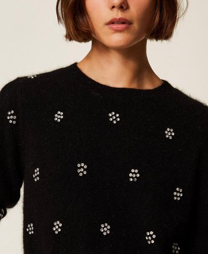 Angora blend jumper with embroidery - color classic blue