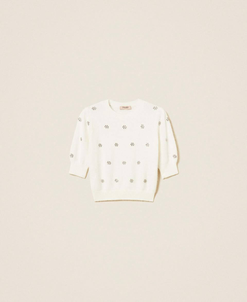 Angora blend jumper with embroidery 