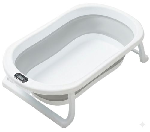 אמבטיה מתקפלת לתינוק עם מד טמפרטורה ומונע החלקה - אפור