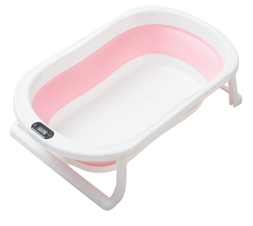 אמבטיה מתקפלת לתינוק עם מד טמפרטורה ומונע החלקה - ורוד