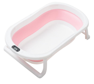 אמבטיה מתקפלת לתינוק עם מד טמפרטורה ומונע החלקה - ורוד