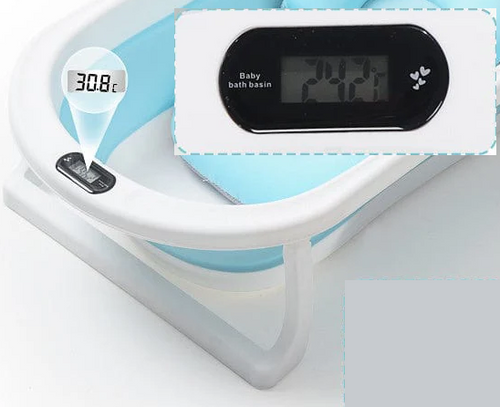 אמבטיה מתקפלת לתינוק עם מד טמפרטורה ומונע החלקה - ורוד