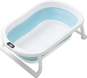 אמבטיה מתקפלת לתינוק עם מד טמפרטורה ומונע החלקה - כחול