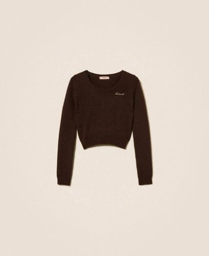 Angora blend jumper with brooch