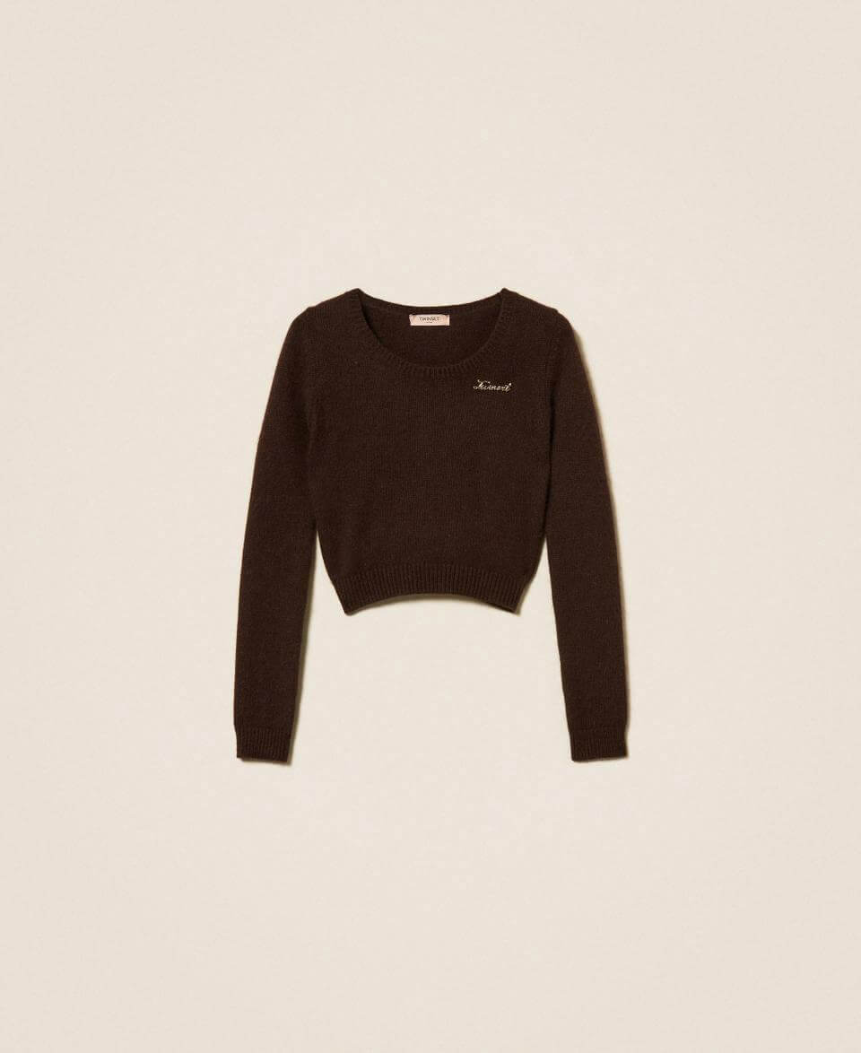 Angora blend jumper with brooch